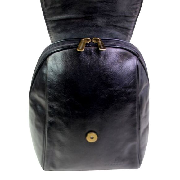Hexagona BLACK REAL LEATHER ZIP AROUND FLAP BACKPACK SHOULDER BAG HANDBAG PURSE main image 8
